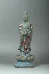 A Jun Type Standing Guanyin Statue