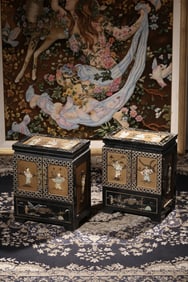 A Lacquered Wood Inlaid Jewelry Cabinet