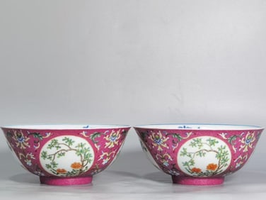 A Pair of Fencai and Blue and White Bowls