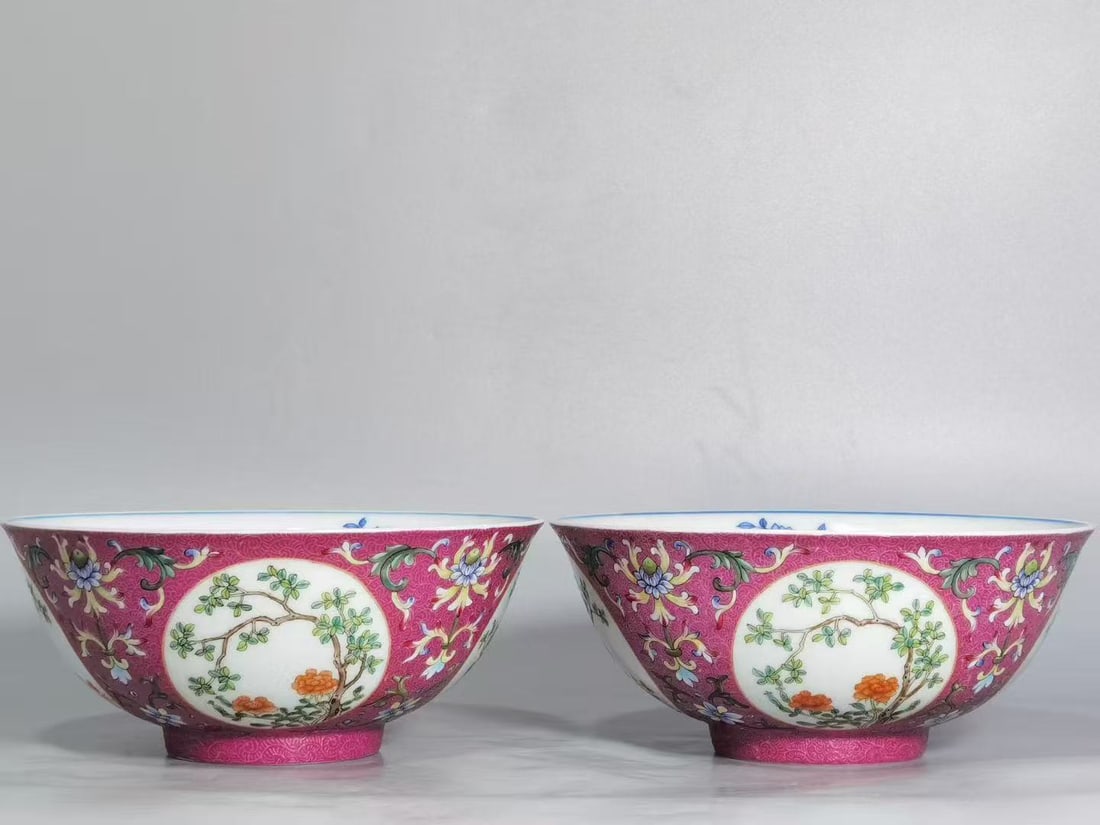 A Pair of Fencai and Blue and White Bowls: A Pair of Fencai and Blue and White Bowls. Height: 2.48in; Diameter: 5.91in.