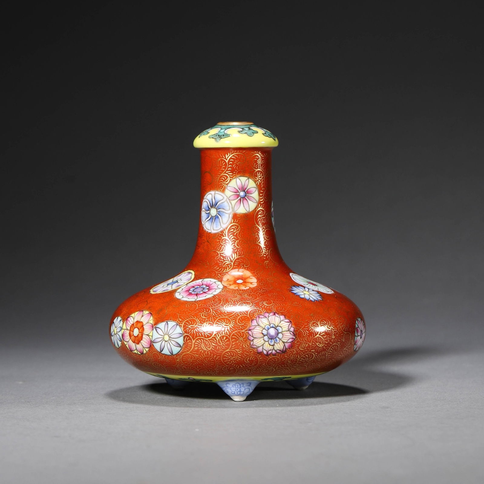 Coral-Ground Incense-Stick-Holder: Coral-Ground Incense-Stick-Holder. Diam: 3.54" Height: 3.74"