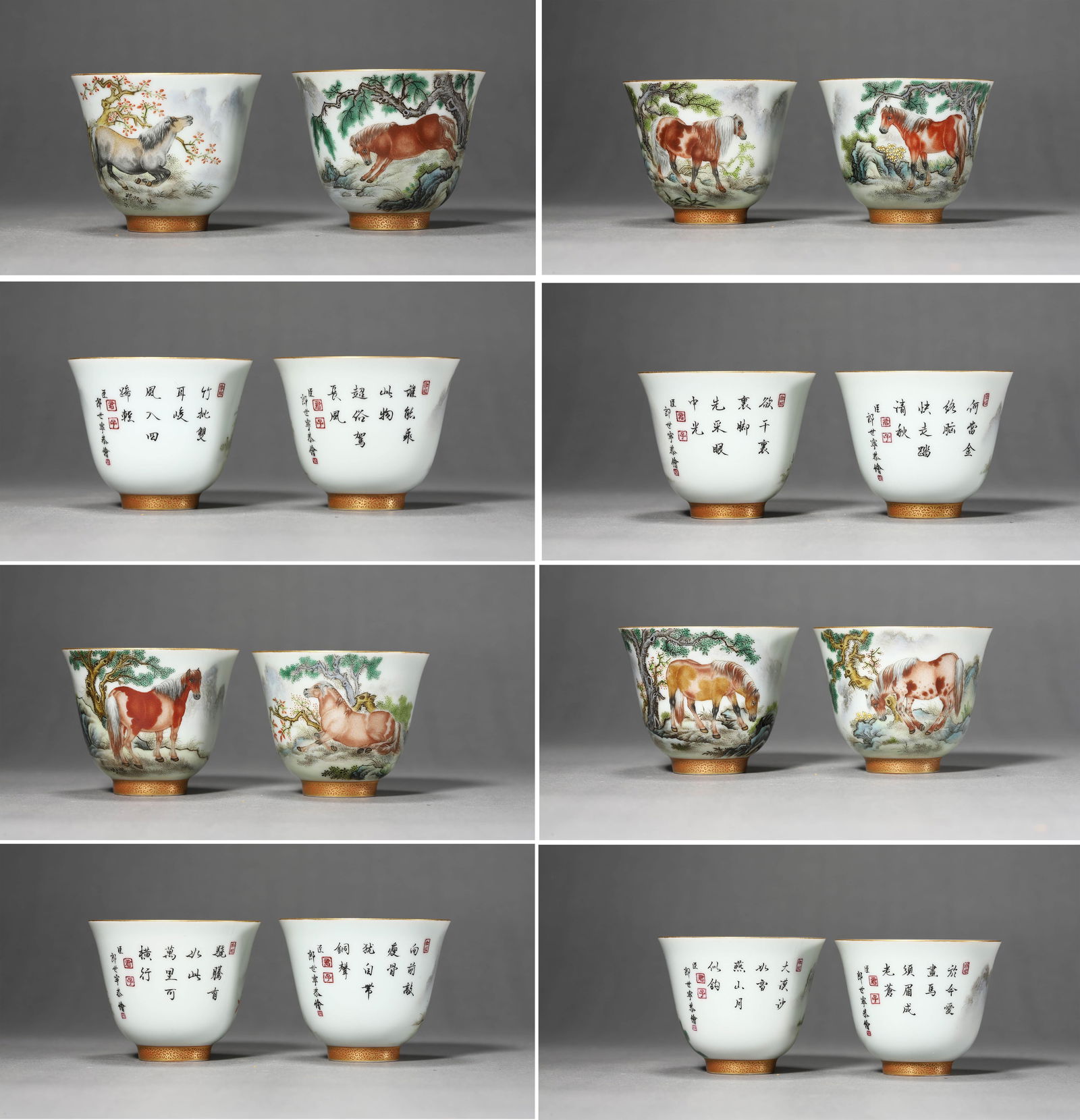 Set of Eight Famille Rose Horse Cups (1 of 10)