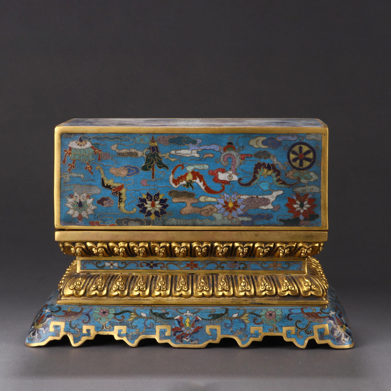Cloisonne Enamel Covered Box: Cloisonne Enamel Covered Box. Length: 9.06" Width: 6.69" Height: 6.10"