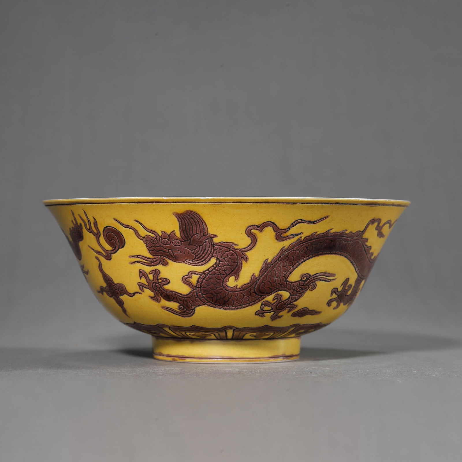 Yellow Ground and Red Glaze Dragon Bowl (1 of 6)