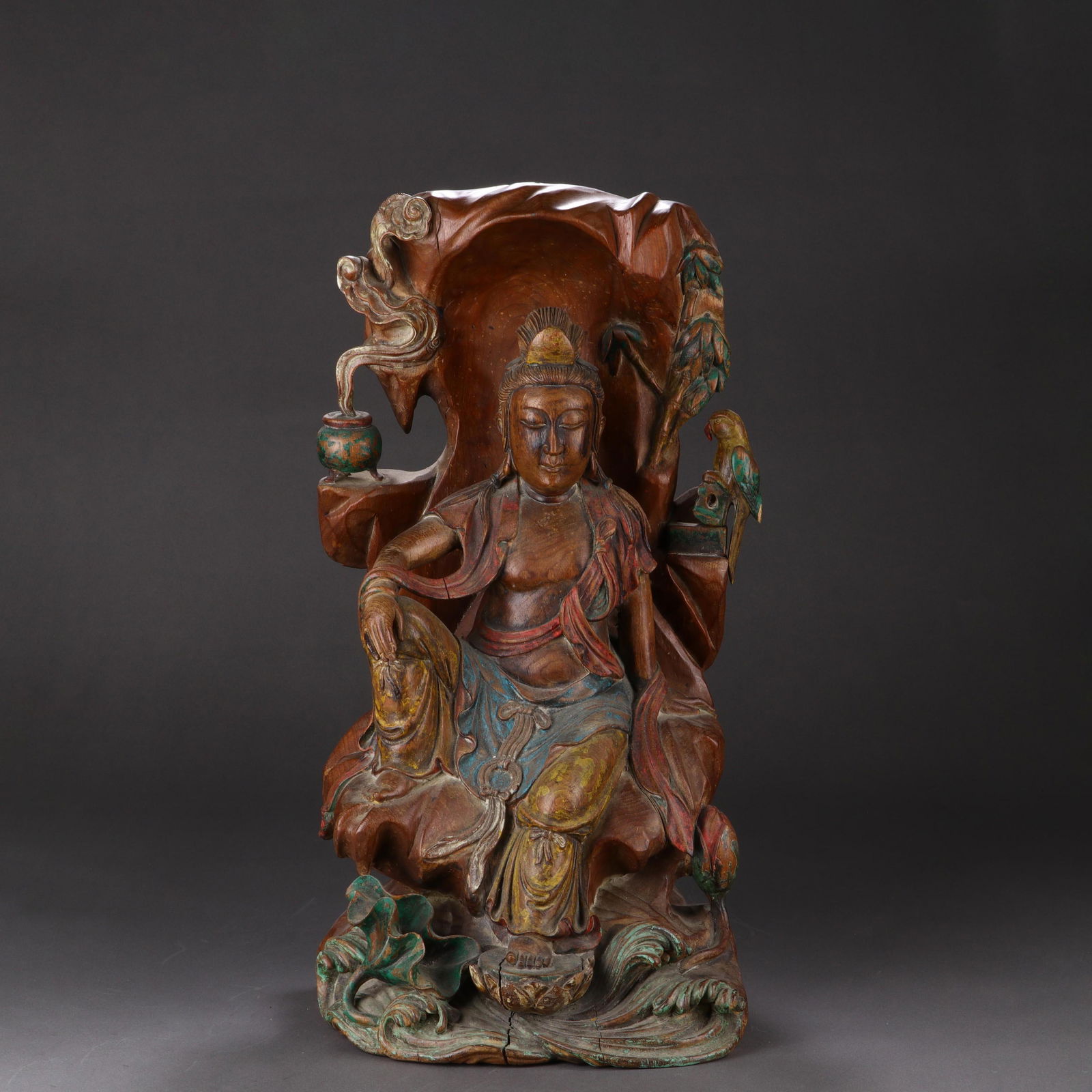 Wood-Carving ‘Figure Of Guanyin: Wood-Carving ‘Figure Of Guanyin. Length: 9.84" Width: 9.06" Height: 18.90"