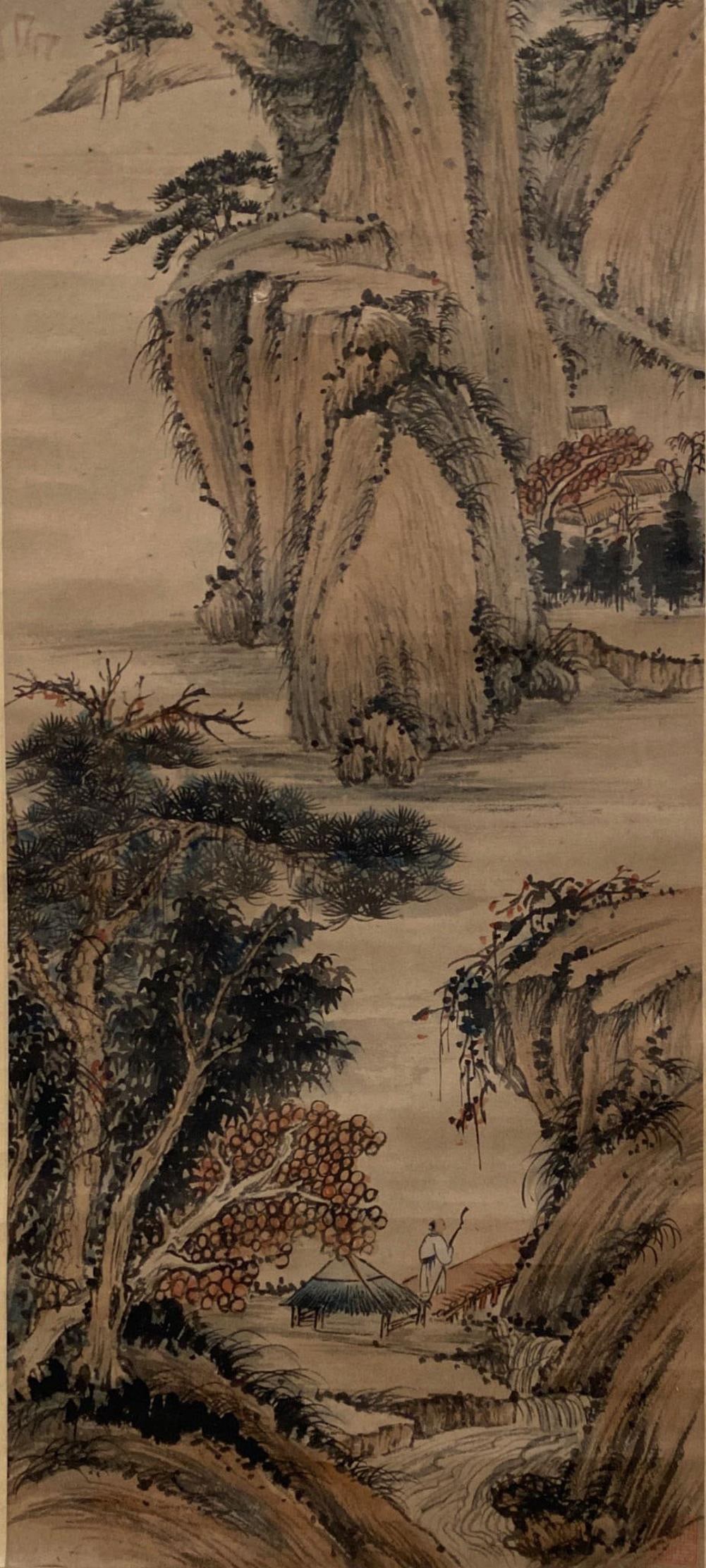 Chinese Landscape Hanging Scroll Painting - 4