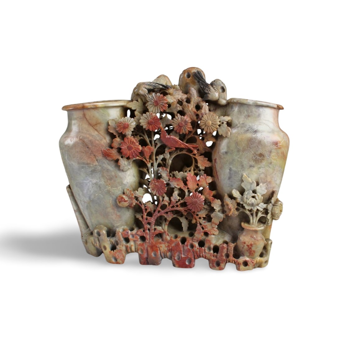 An unique Soapstone Carved Twin Vases Ornament (1 of 4)