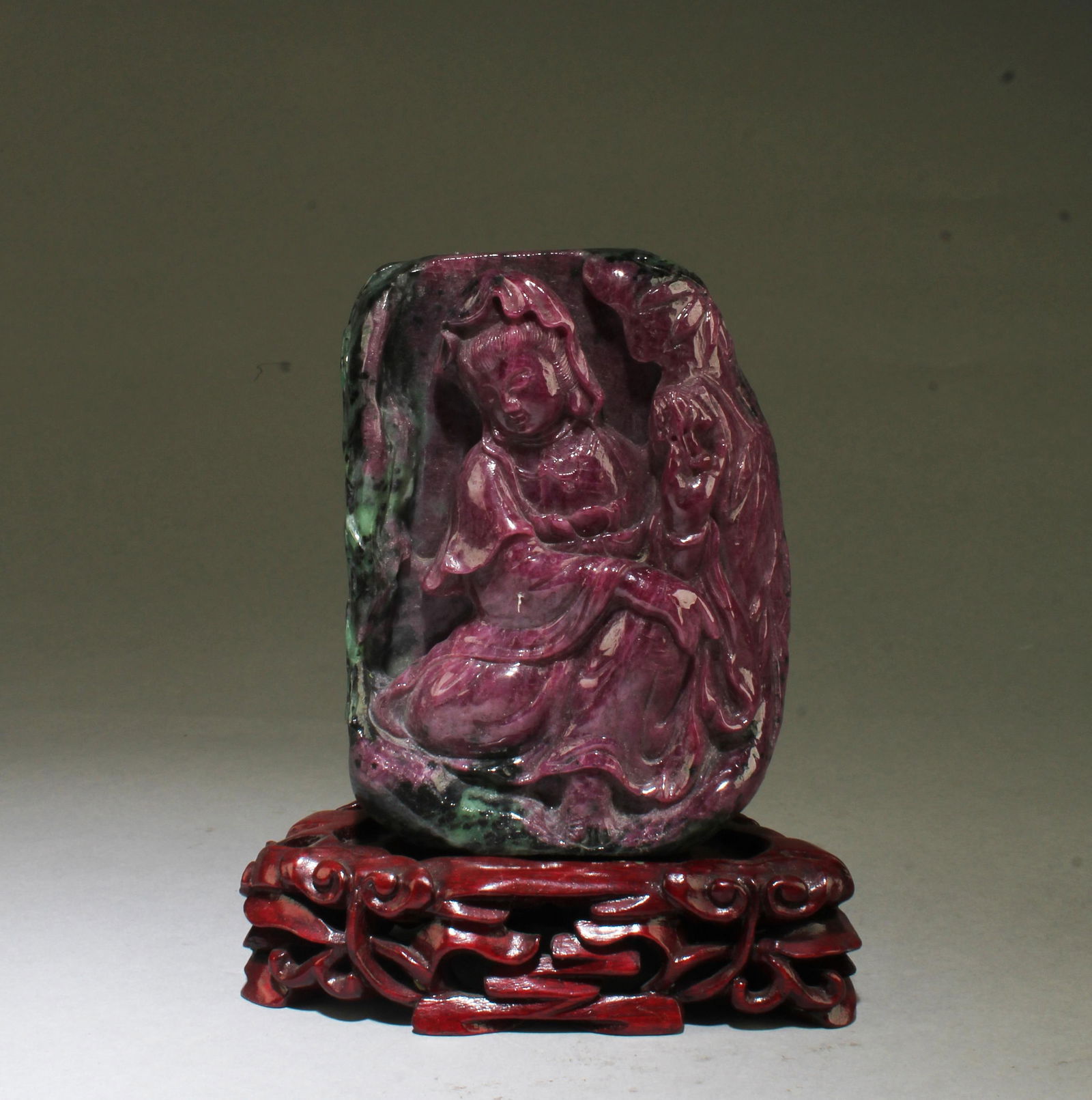 Chinese Ruby Carved Guanyin Statue (1 of 6)