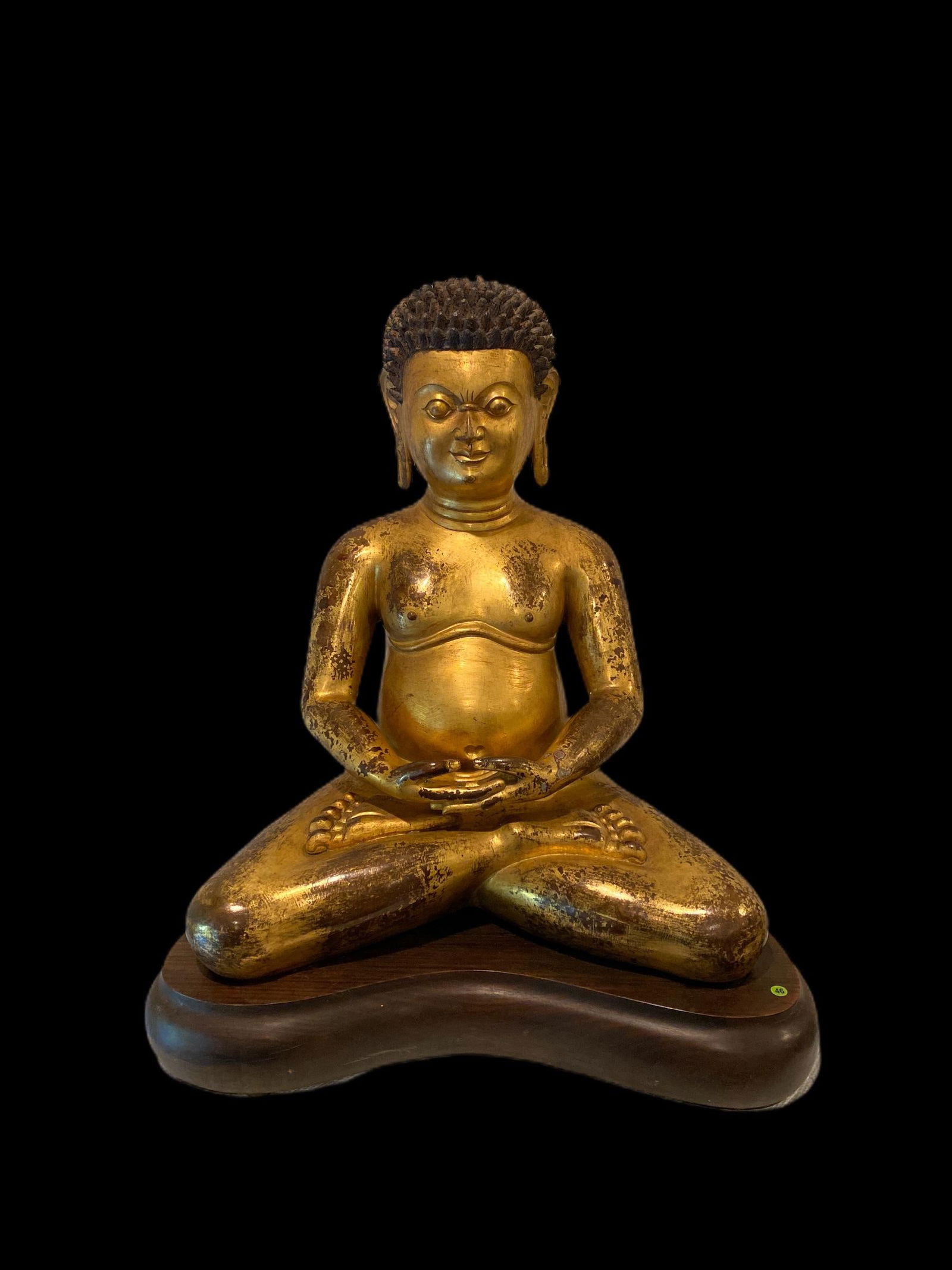 Ming Dynasty Gilt Bronze Seated Buddha Statue: Ming Dynasty Gilt Bronze Seated Buddha Statue, with snails on the head. Comes fitted with a stand. Height: 18"