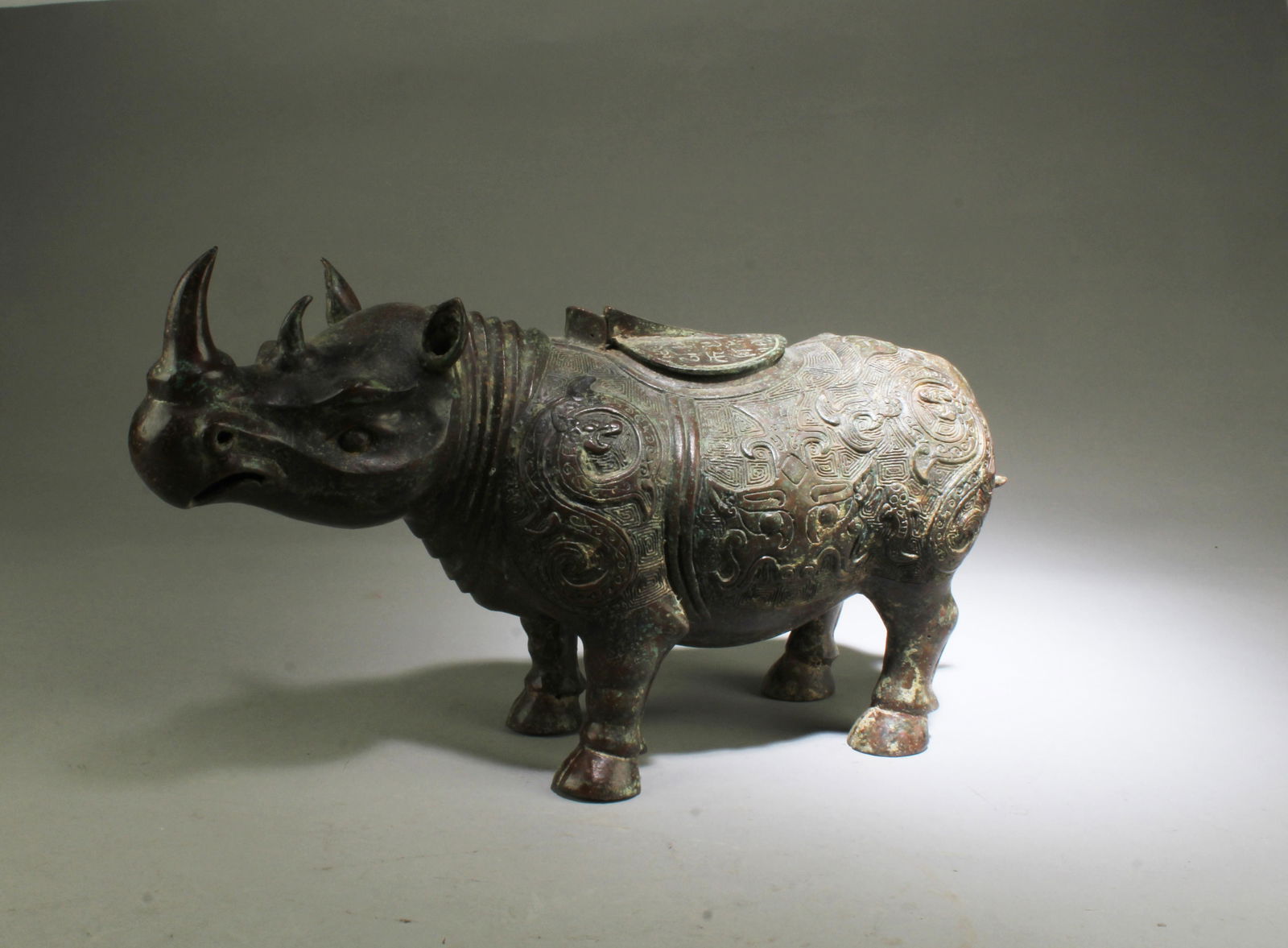 Chinese Bronze Rhinocerous Figurine (1 of 5)