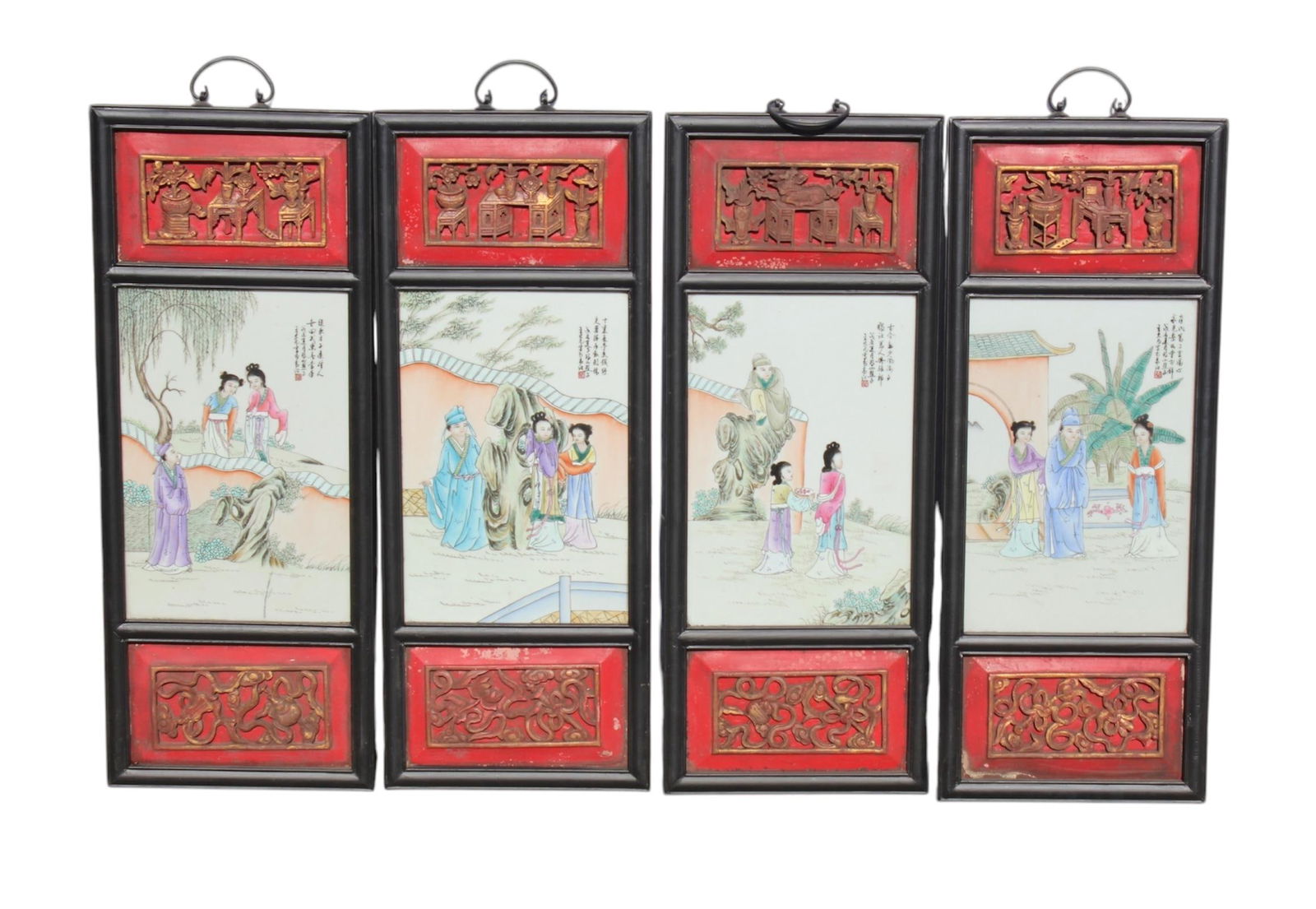 A Wood Framed Fencai Enamel Plaque (1 of 8)