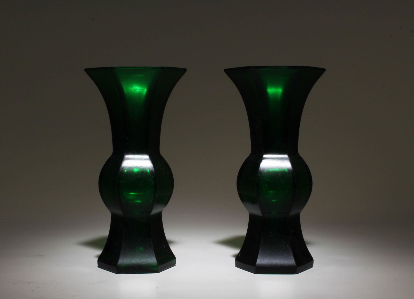 A Pair of Green Peking Glass Vases (1 of 4)
