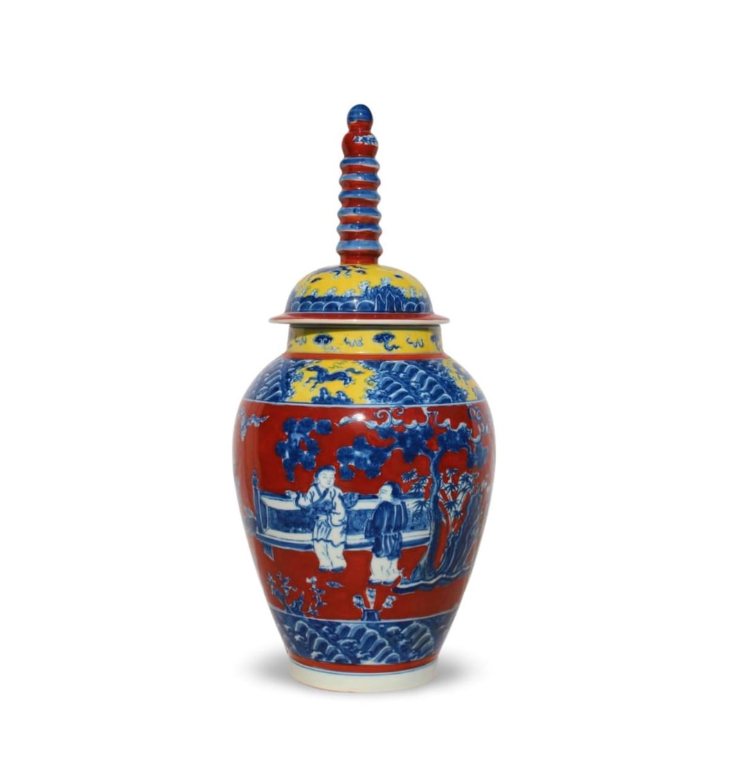 A Multi-Colored Jar with Lid - 2