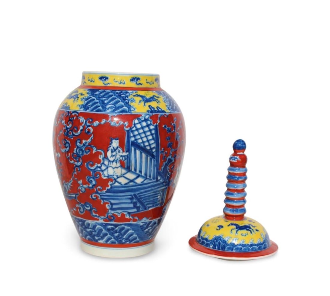 A Multi-Colored Jar with Lid - 4