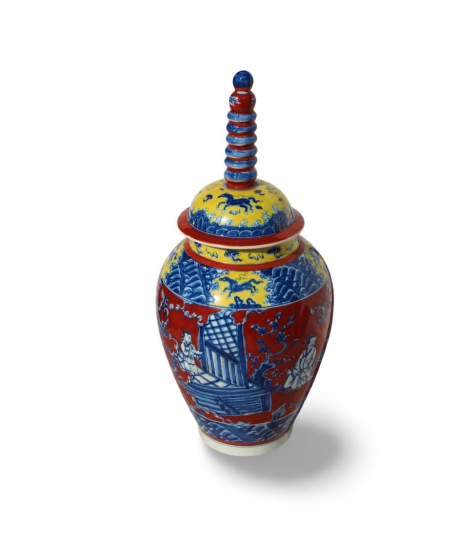 A Multi-Colored Jar with Lid - 5