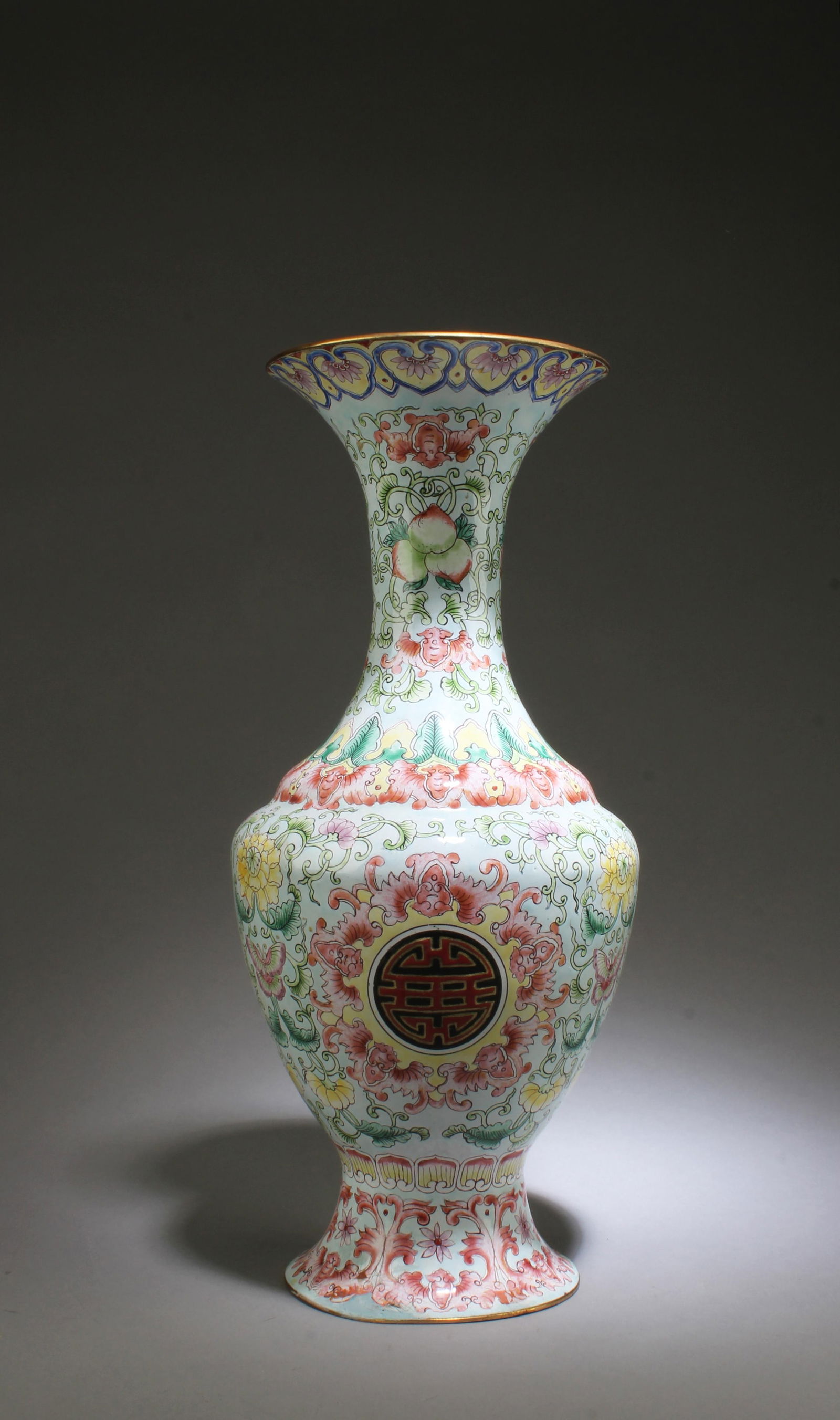A Cloisonne Vase: A Cloisonne Vase. 'Gu Yue Xuan' mark at base. Height: 13.3"