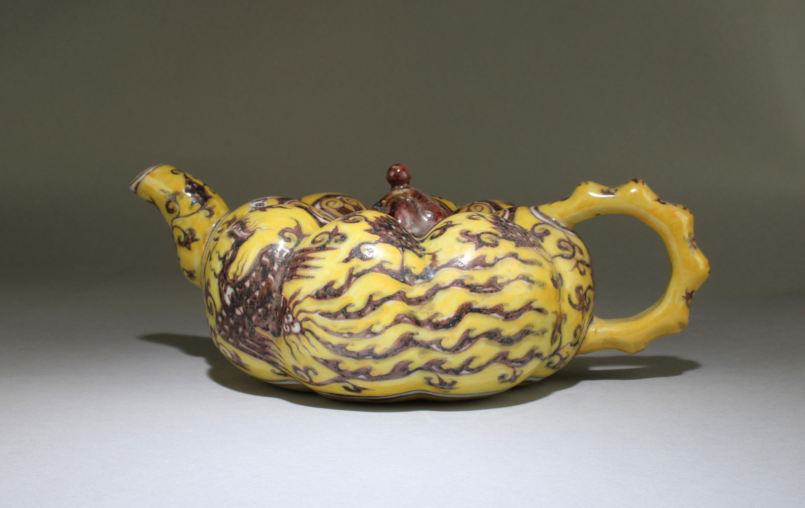 A Famille Jaune Pot: A Famille Jaune Pot. 'XuanDe' mark. Length: 11" Height: 4"