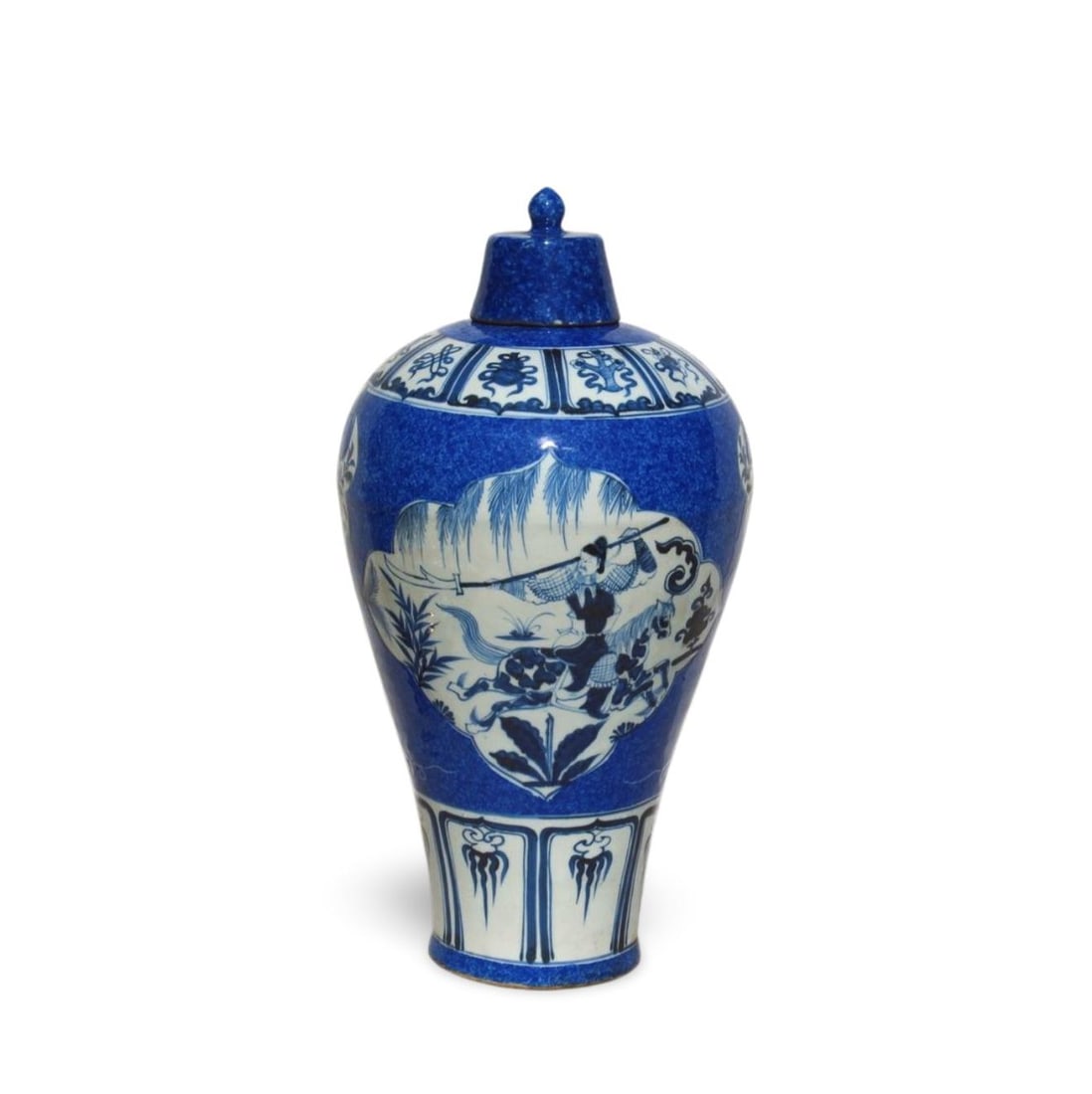 A Blue and White Meiping Vase With Lid: A Blue and White Meiping Vase With Lid. Dimension: 19" x 10".