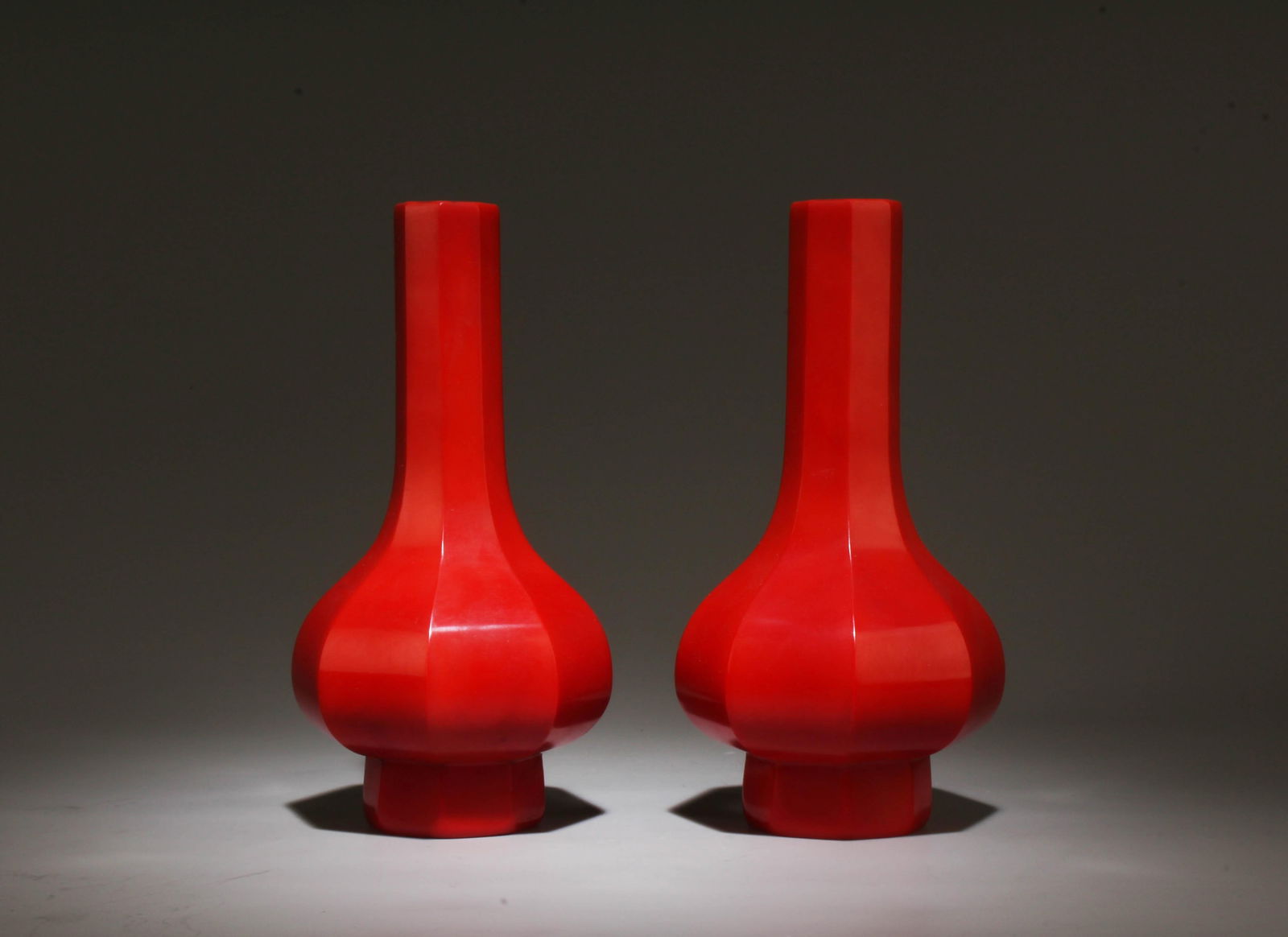 A Pair of Red Peking Glass Vases (1 of 4)