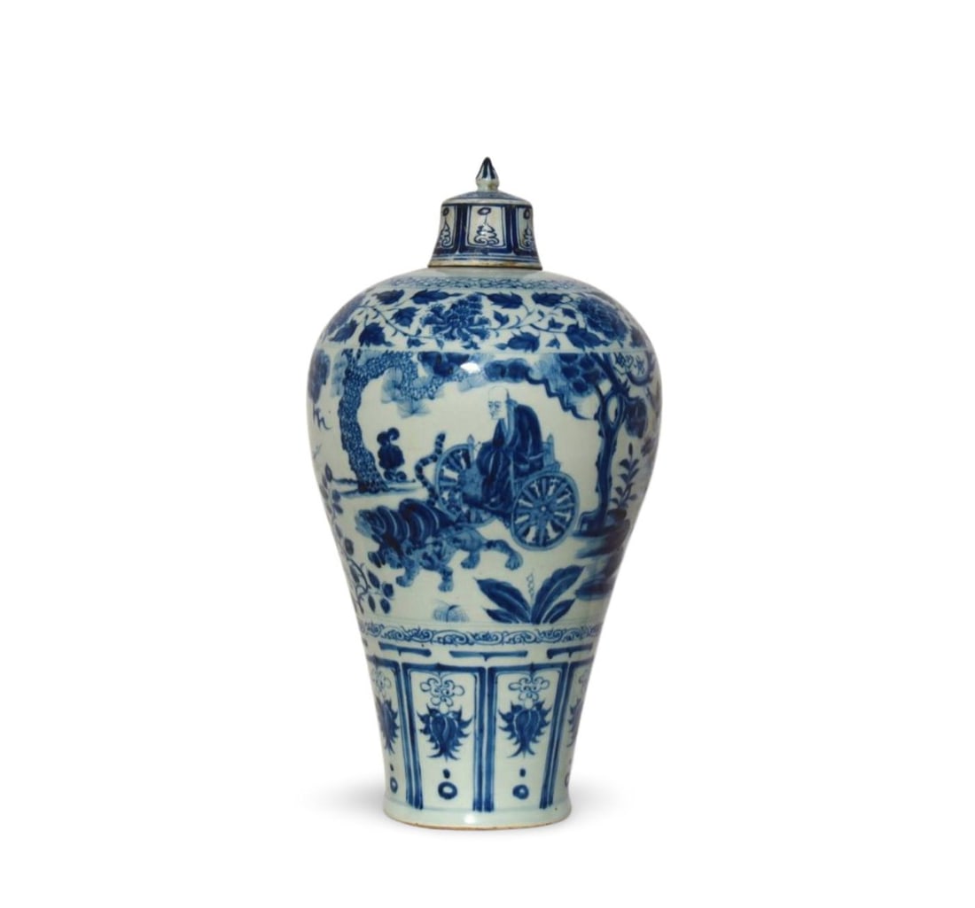 A Blue and White Meiping Vase with Lid: A Blue and White Meiping Vase with Lid. Dimension: 18.5" x 9.5".