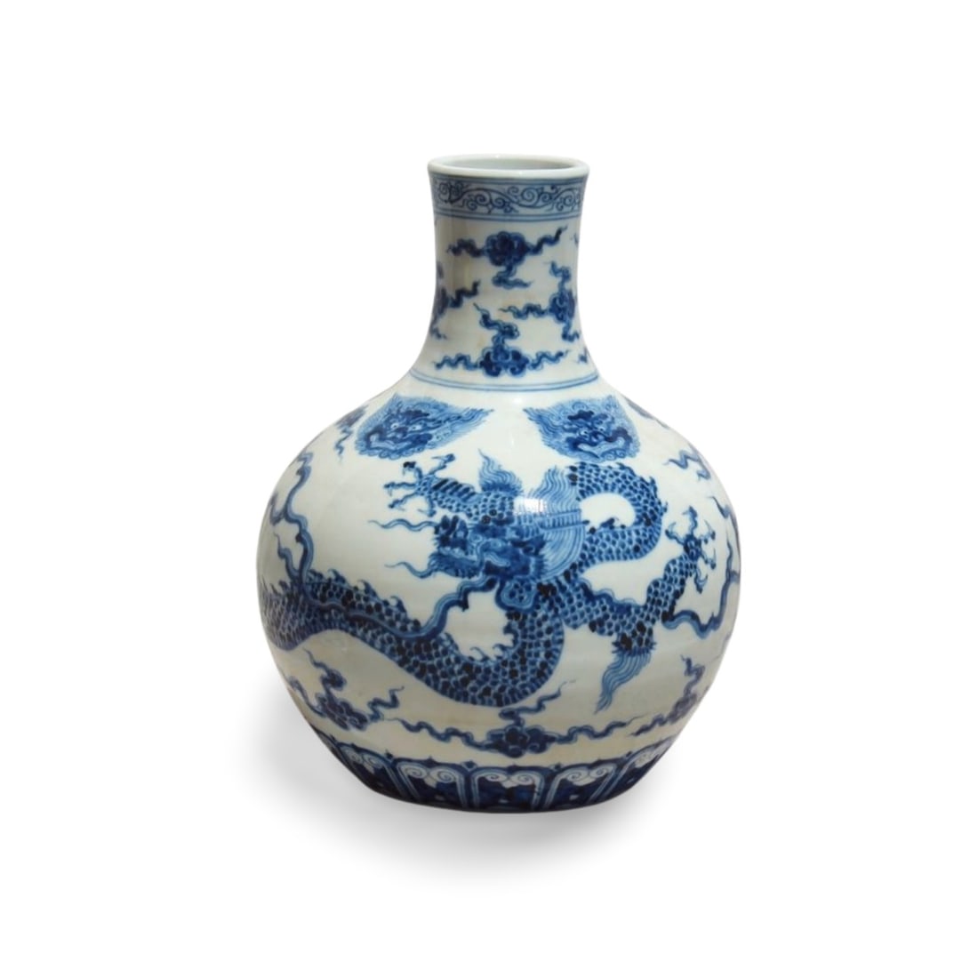 A Blue and White Celestial Sphere Vase: A Blue and White Celestial Sphere Vase. Dimension: 9" x 11.5".