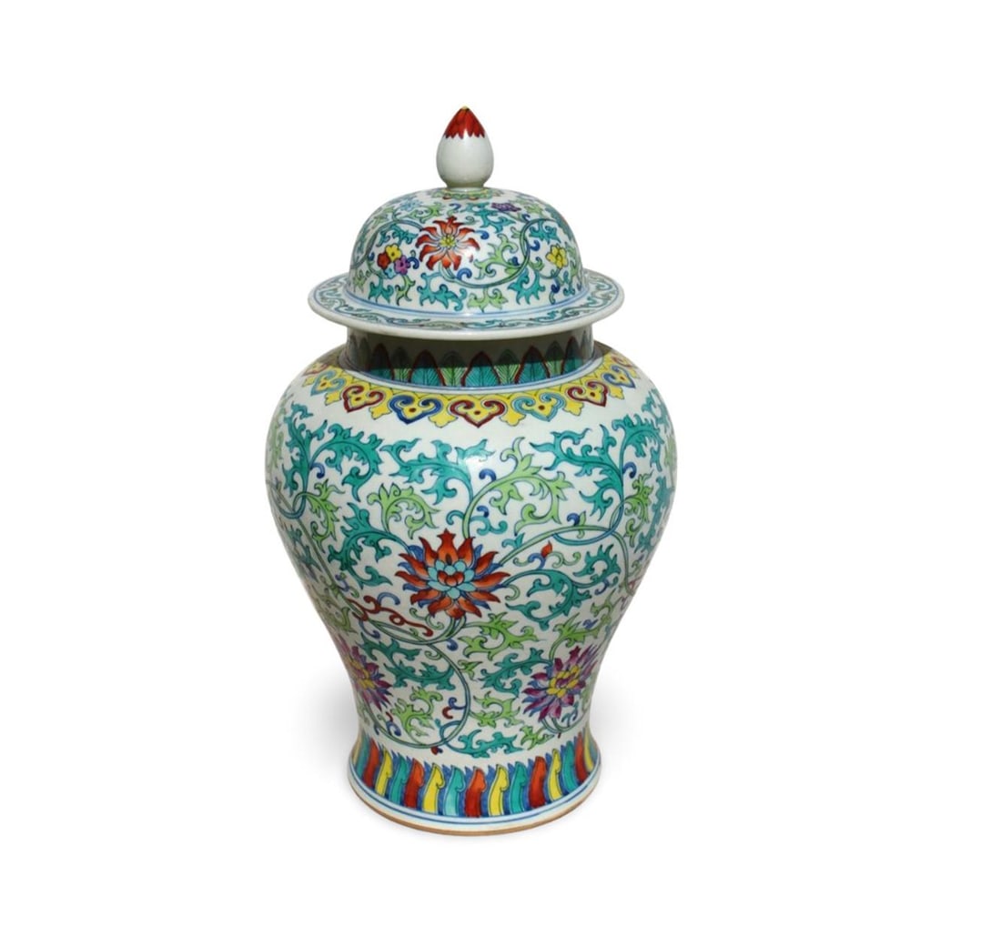 A Doucai Jar with Lid: A Doucai Jar with Lid. Dimension: 18.5" x 10.5".