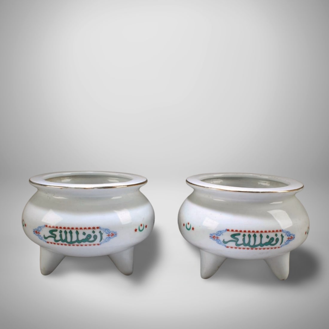 A Group of Porcelain Tripod Censers: A Group of Porcelain Tripod Censers. Diameter: 5.25"