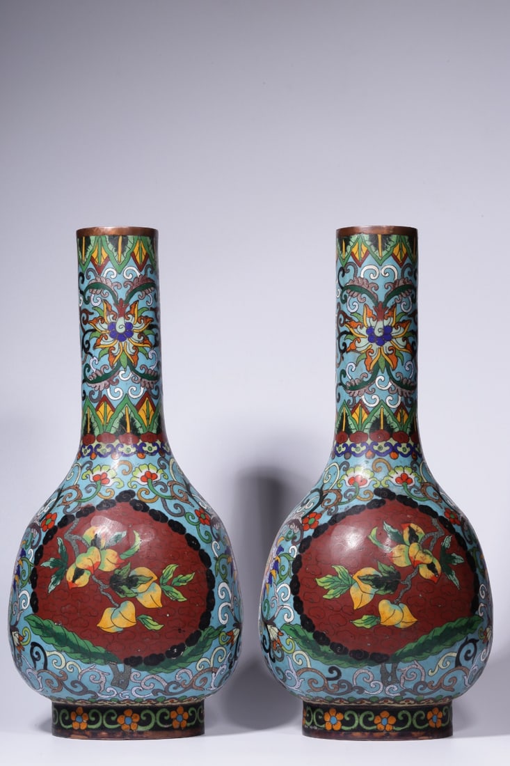 A Pair of Cloisonné Enamel Long-Neck Vases (1 of 8)