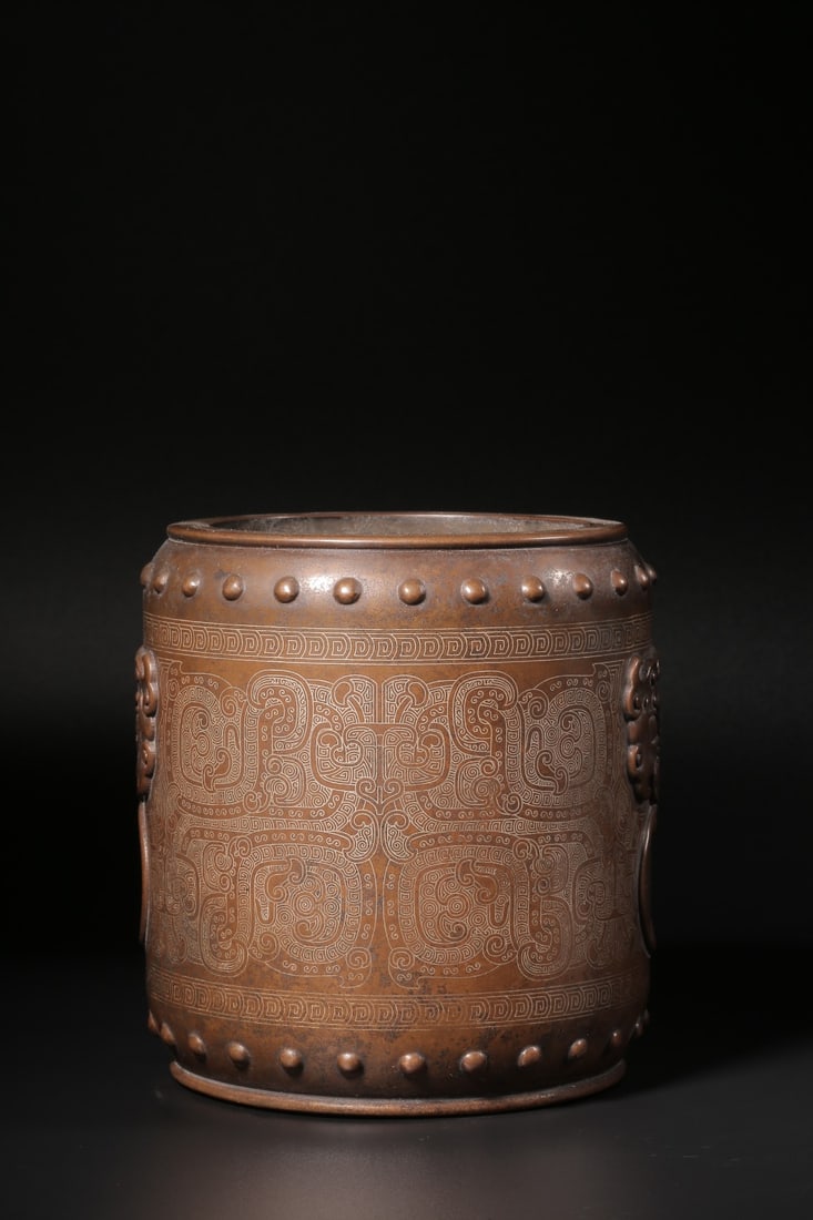 A Bronze Brushpot Inlaid With Silver (1 of 9)