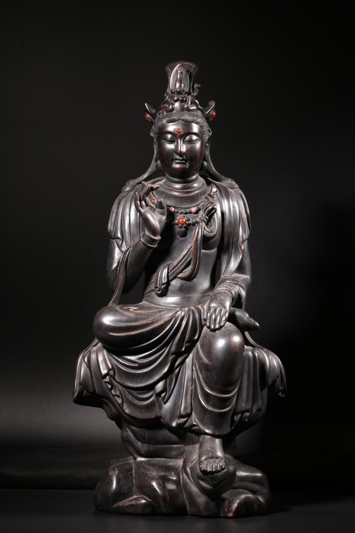 A Zitan Wood Seated Guanyin Statue (1 of 15)