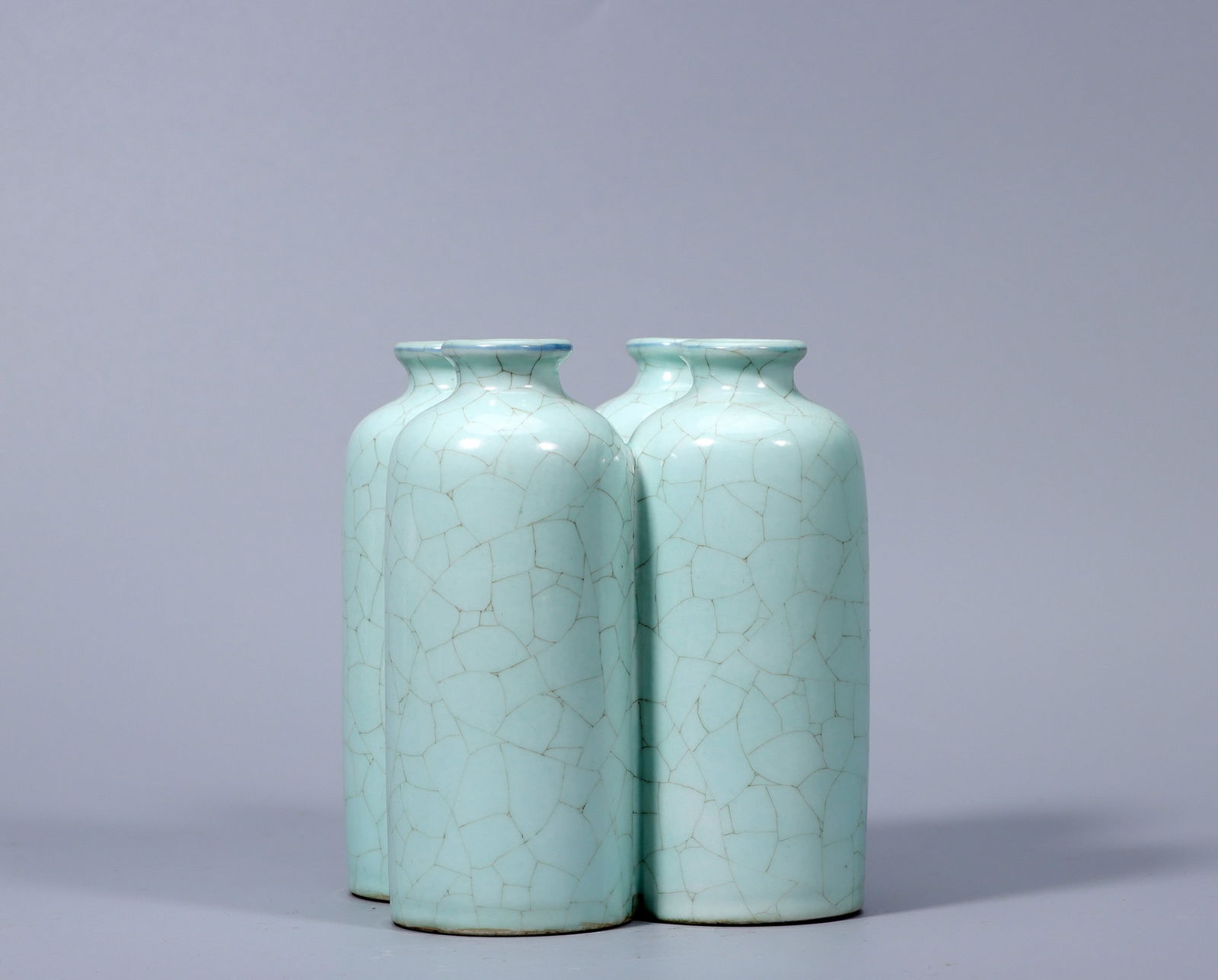 A Turquoise Colored Ge Ware Four-Linked Vase: A Turquoise Colored Ge Ware Four-Linked Vase. Height: 4.72in; Width: 3.94in; Diameter: 1.89in; Weight: 1.49lbs.