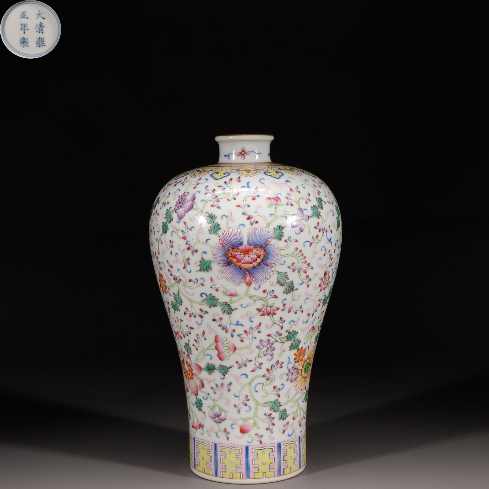 A Fencai Enamel Meiping Vase: A Fencai Enamel Meiping Vase. Height: 9.25 in; Diameter: 5.12 in; Weight: 1.924 lb.