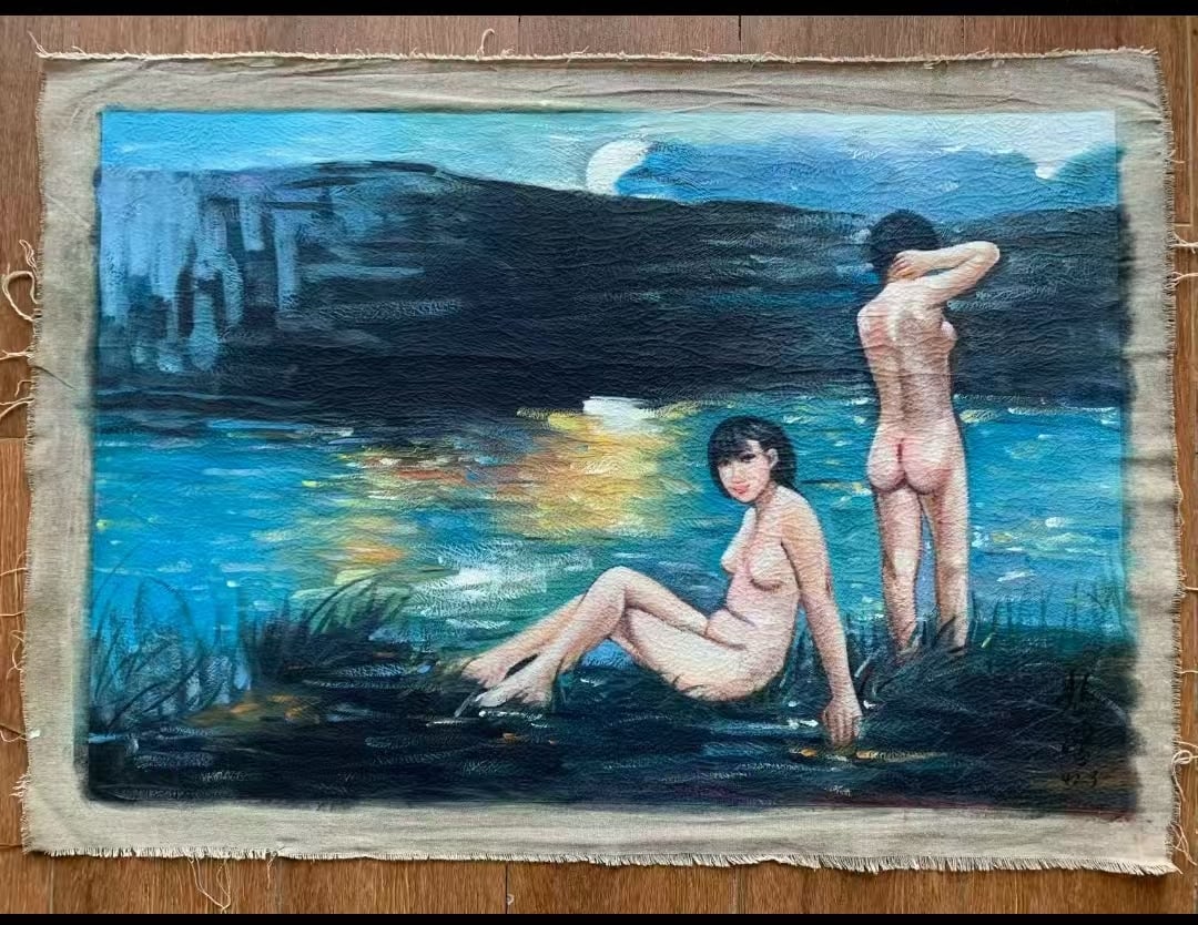 An Oil Painting: An Oil Painting . Dimensions: 23.62 × 35.43 in.