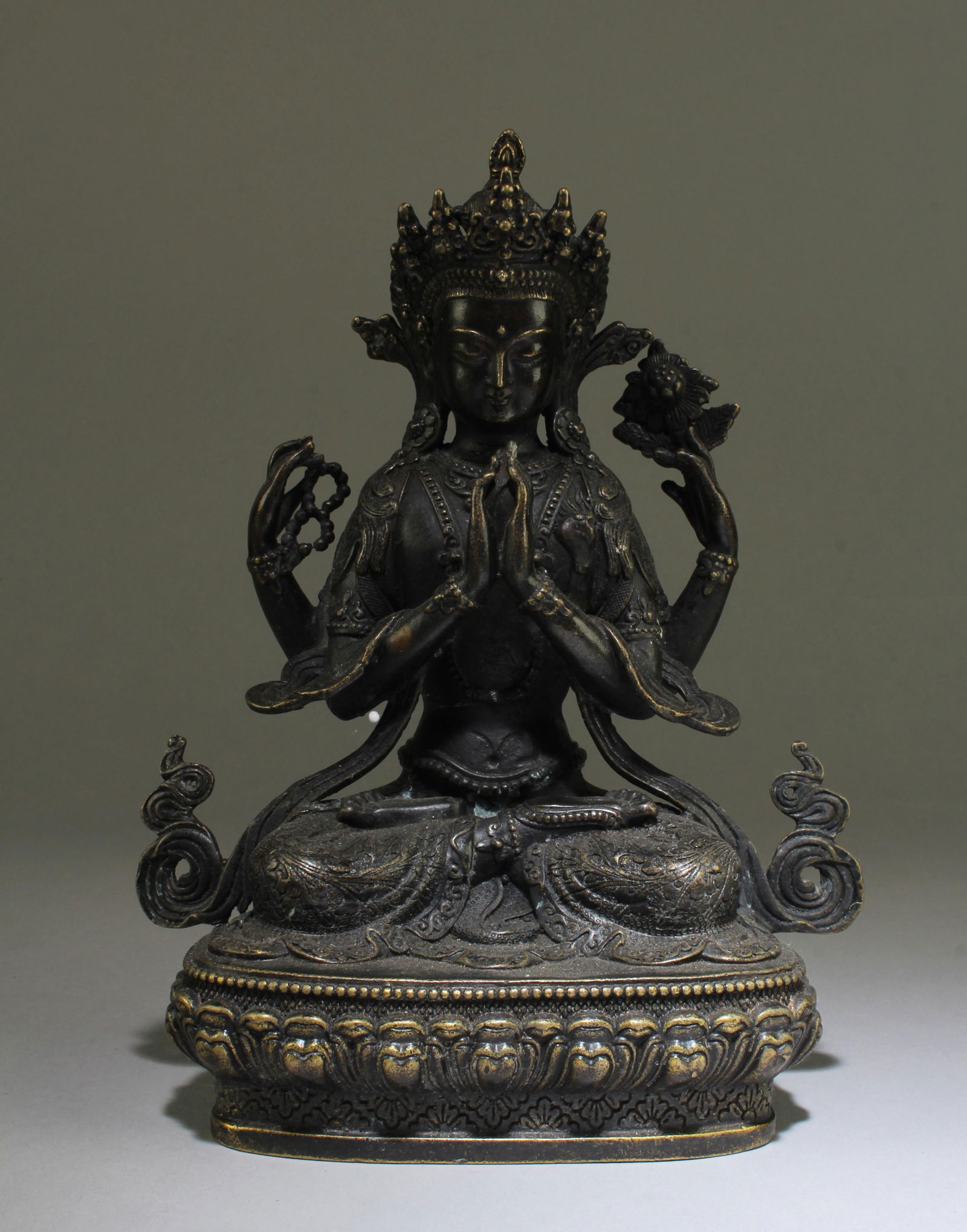 A Bronze Seated Bodhisattva Statue: A Bronze Seated Bodhisattva Statue. Height: 9.25"