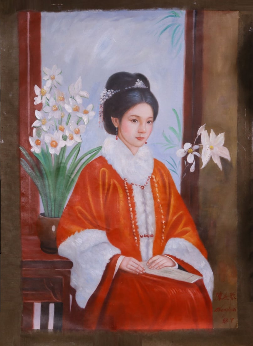 An Oil Painting Depicting Lady: An Oil Painting Depicting Lady . Dimensions: 35.43in x 23.62in.