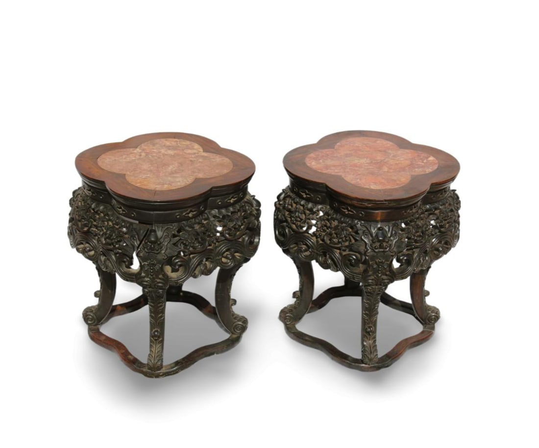 An Antique Pair of Hardwood Side Table (1 of 7)