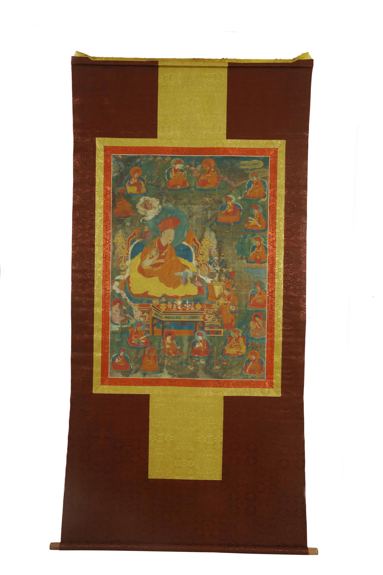 A TIBETAN THANGKA ON SILK FRAME (1 of 9)