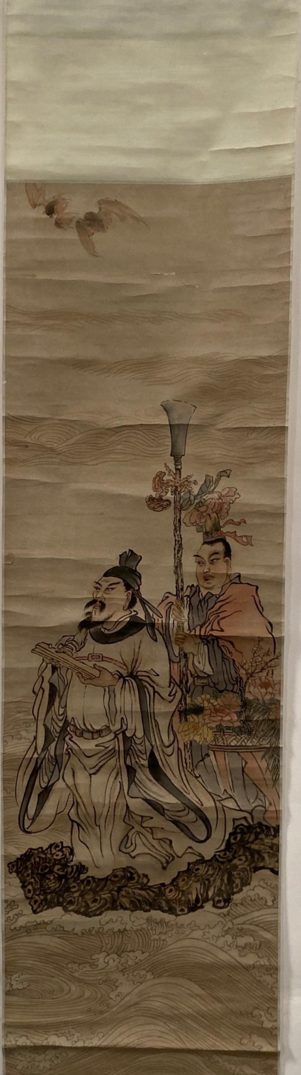 Chinese hanging Scroll Painting: Ink and color on paper. Length: 17" Height: 65"