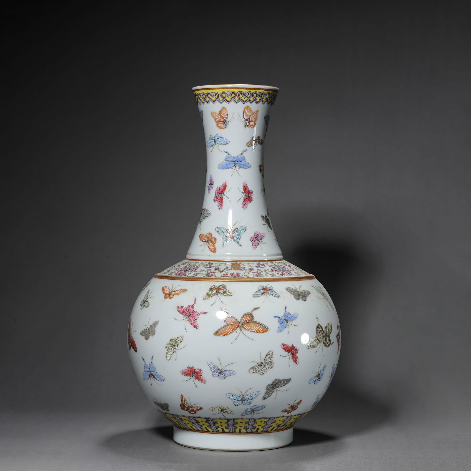 Famille Rose Butterfly Vase: Famille Rose Butterfly Vase. Diam.8.66", Height:15.35"