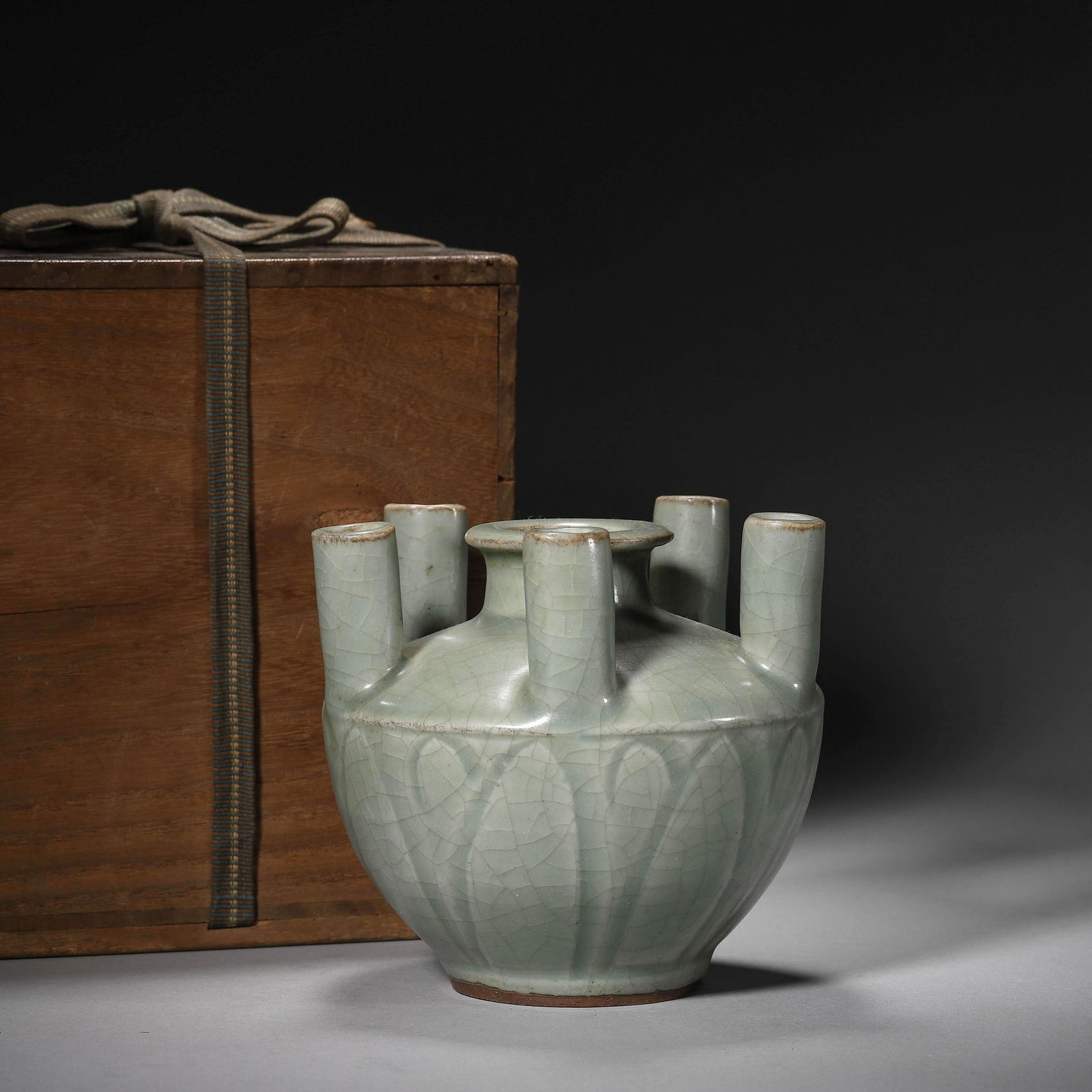 Longquan Kiln Five-Spouts Vase: Longquan Kiln Five-Spouts Vase. Diam.4.53", Height:4.33"