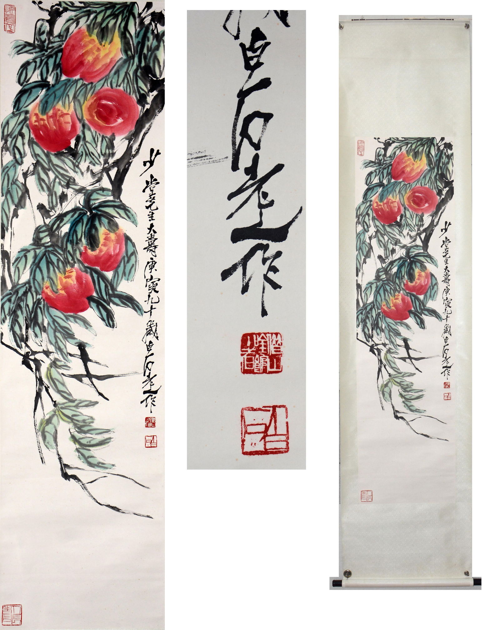 Chinese Painting Ink On Paper Attributed to Qi Baishi: Chinese Painting Ink On Paper Attributed to Qi Baishi. 70.08" × 18.50"