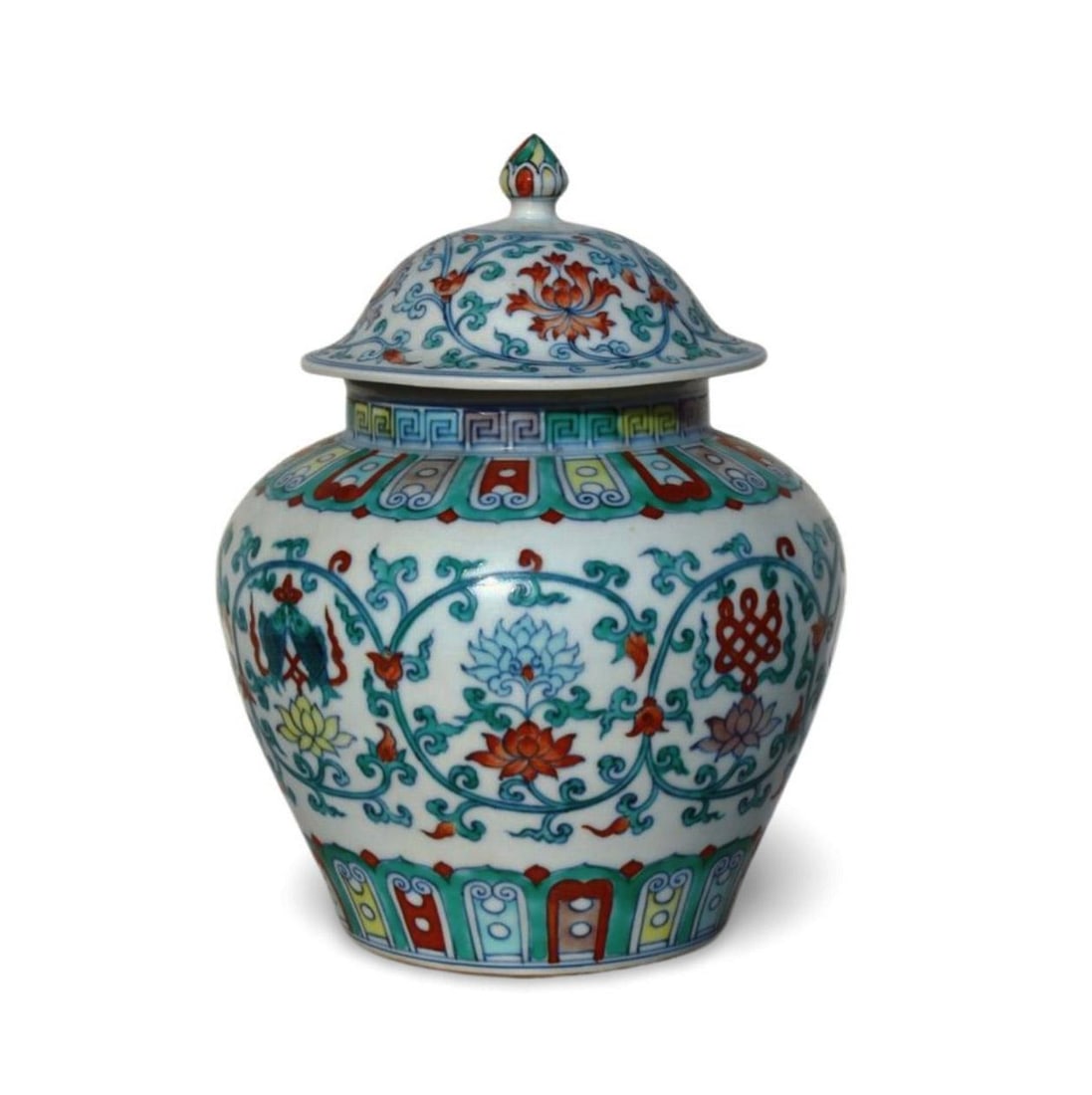 A Doucai Jar with Lid: A Doucai Jar with Lid. Dimension: 9" x 11.5".