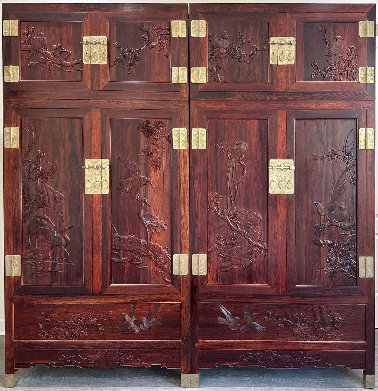A Pair of Hardwood Cabinets: A Pair of Hardwood Cabinets. Height: 95" Length: 47.5" Width: 24" (each)