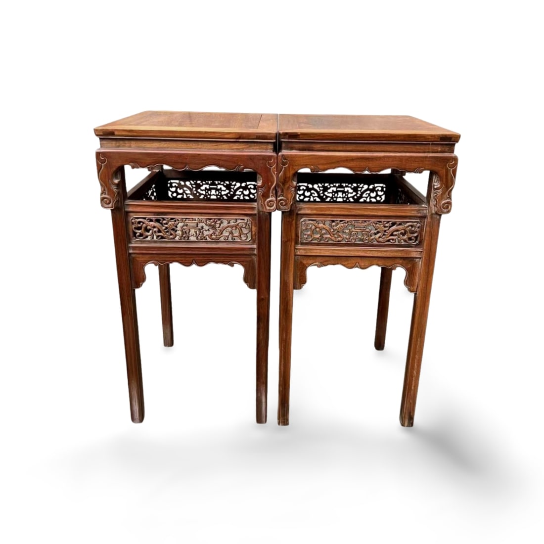 A Pair of Hardwood Tea Tables: A Pair of Hardwood Tea Tables. Dimension (each): 19.29in(L) x 19.29in (W) x 39.37in (H).