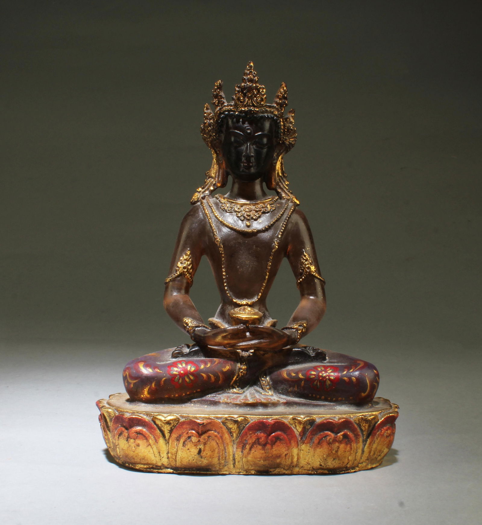 Chinese Peking Glass Bodhisattva Statue: Chinese Peking Glass Bodhisattva Statue. Comes attached with the wooden stand. Height: 7.5"