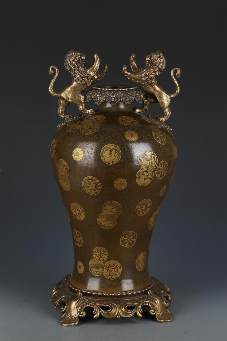 Chinese Porcelain Vase: Chinese Porcelain Vase, the base and rim encased with bronze. 'YongZheng' mark. Height: 16" Diameter: 8"