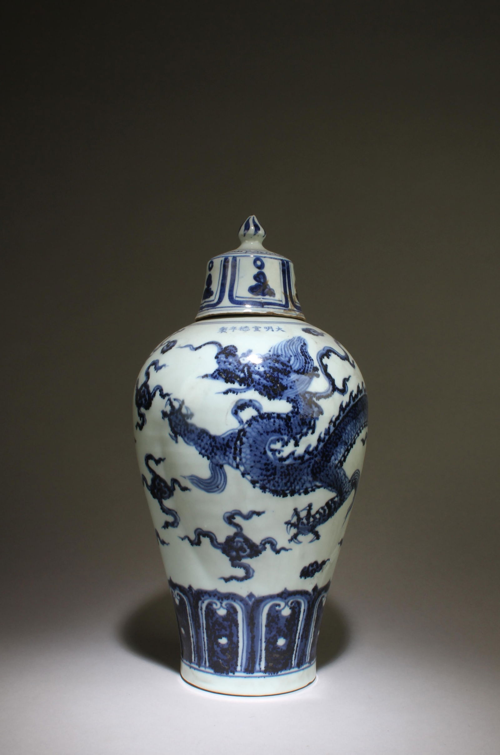 Chinese Blue & White Meiping Vase With Lid: Chinese Blue & White Meiping Vase With Lid. Dimension: 14.5" x 7.5".