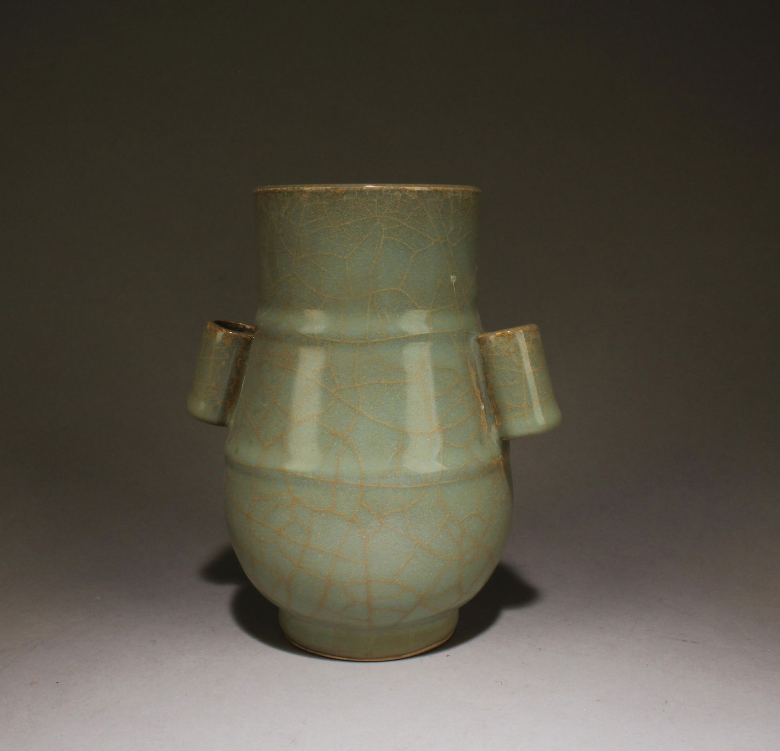 A Guanyao Double Ear Vase: A Guanyao Double Ear Vase. Dimensions: 6.5" x 5.5".