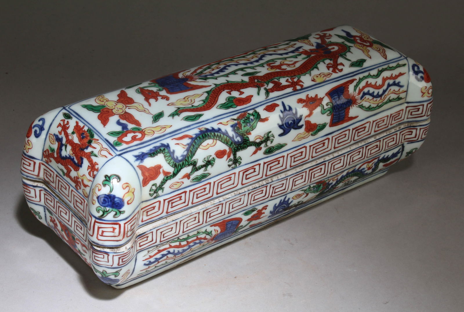 A Docai Ceramic Box with a Dragon Pattern: A Docai Ceramic Box with a Dragon Pattern. Dimension: 4.3" x 12" x 4.5".