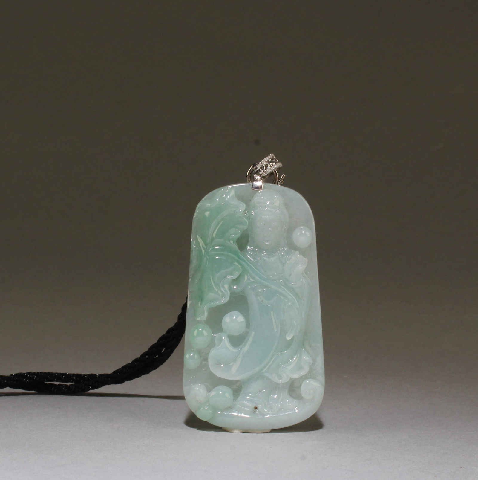 Chinese Jadeite Jade Guanyin Pendant (1 of 2)